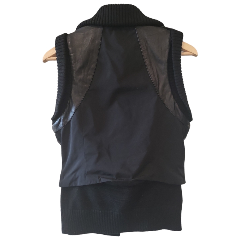 BCBG Max Azria leather biker vest black silver zippers quilted detailing edgy - Picture 9 of 11